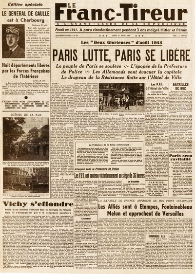 パリの解放 - 1944年8月21日付フラン・ティロワ第38号 - Paris lutte, paris ce liberere 作： French School