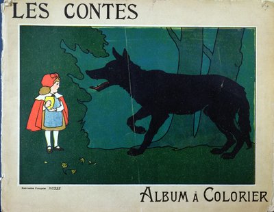 赤ずきんちゃんと狼、子供向け塗り絵の表紙イラスト、1910年頃 作： French School