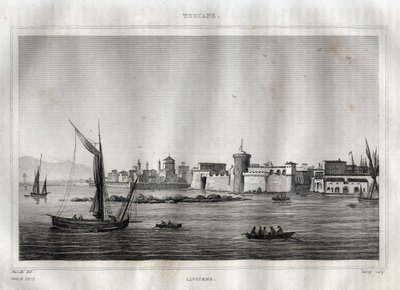 リヴォルノ - リヴォルノ - トスカーナ - M. de Norvins, Ch. Nodier 1834-1836による "Picturesque Italy "からのエングレーヴィング。 作： French School