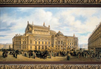 シャルル・ガルニエが建設したパリ・オペラ座、オーベル通りの風景（油彩・キャンバス 作： French School