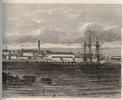 Lorient -Morbihan en Region Bretagne - V.A. Malt-Brownの "La France illustree: geographie, histoire, administration statistique "に掲載された彫刻。1884 作： French School