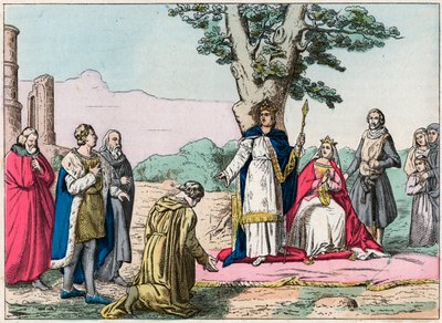 サン・ルイ」ことルイ9世（1214年～1270年）がヴァンセンヌの森ですべての臣民に正義を下した - 正義を下したサン・ルイ（1214年～1270年） - "Nos Gires Nationales - Images et recits "に掲載された19世紀末のエングレーヴィング。 作： French School