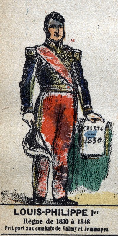 フランス国王ルイ・フィリップ1世（1773-1850）。「Galeriede Kings and Queens of France and illustrious characters from 1643 to 1895」では、エピナルの画像を掲載しています。 作： French School