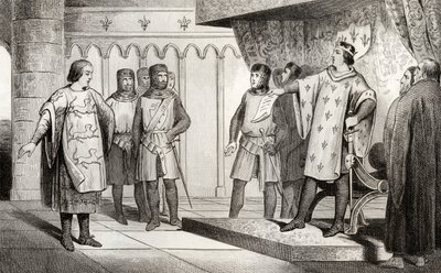 ルイ8世（1187-1226）ライオンは、イングランドの敵国ヘンリー3世（1207-72）から、1840年に出版されたコラートの「フランスの歴史」から特使を受け取ります。 作： French School