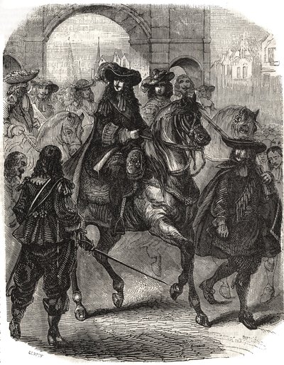ルイ14世（1638-1715）とその妻であるオーストリアのマリー・テレーズ（Marie-Therese）（1638-1683）は、1660年にパリに入った。L.-P.による「Histoire de France」の版画。Anguetil 作： French School