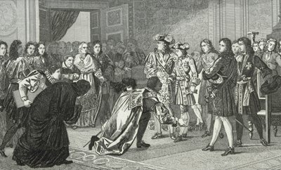 ルイ14世（1638-1715）太陽王は孫のフィリップV（1683-1746）をスペインの使節に贈った。 作： French School