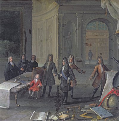 ルイ14世は彼の偉大な孫、未来のルイ15世、c.1715のレッスンに出席した 作： French School