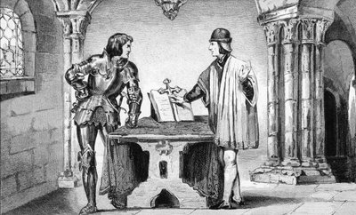 コラートの「フランスの歴史」からチャールズ・ザ・ボールド（1433-77）により自宅軟禁されたルイ11世（1423-83）、1840年頃出版 作： French School
