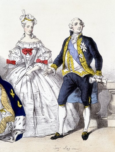 ルイ16世とマリー・アントワネット...... "La Monarchie francaise en estampes "にて 作： French School