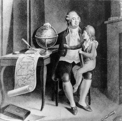 王太子に地理を教えるルイ16世（リトグラフ 作： French School