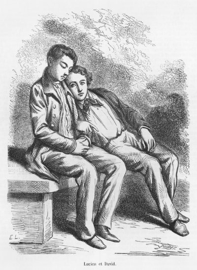 ルシアン・ド・ルベンプレとデビッド・セカール、オノレ・ド・バルザックの「Les Illusions perdues」のイラスト 作： French School