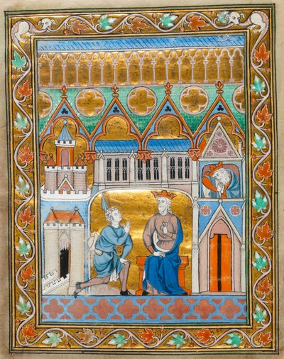 MS 300 fol.IIIvダビデ王、フランスのイサベルの詩篇時間から、アブサロムス死のニュースを受け取った、c.1255 作： French School