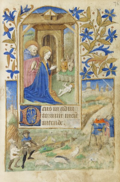 MS 39-1950 f.76rキリスト降誕、1464年（羊皮紙にゴールドシルバーとカラーインク） 作： French School