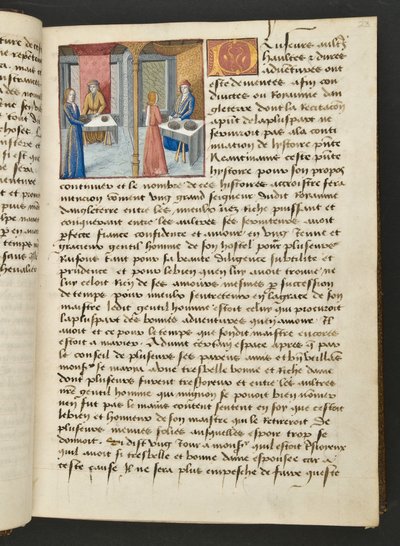 MS Hunter 252 023r Hundred News Newsのページ、c.1461-62 作： French School