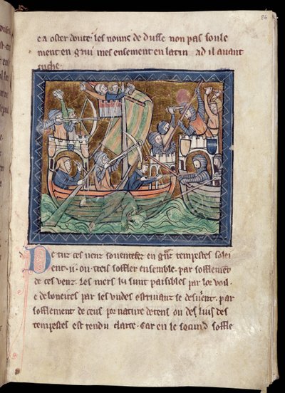 MSマーレイ1を追加f.86海戦のイルミネーションを含むテキストのページ、De Re Militari、c.1270から 作： French School