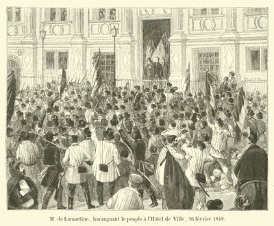 M de Lamartine、1848年2月26日、Hotel de Villeで人々を楽しませた 作： French School