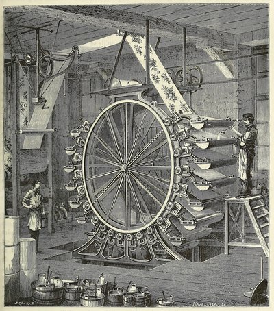 20 色までの壁紙を印刷するための機械、パブ。 1873 年の彫刻、1873 年。 作： French School