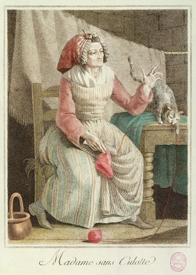 マダムサンスキュロット、1792年（カラー彫刻） 作： French School