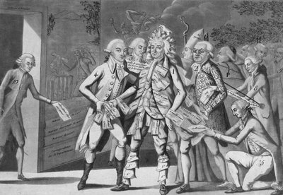Man in assignates:...Brissoterを探しているdeputesのグループ」(Jacques Pierre Brissot de Warville 1754-1793) Anonymous.印刷。1791 作： French School