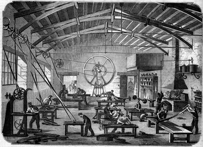 Hippolyte Chameroy社の工場でシートブラインドを製造 作： French School