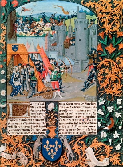 14世紀の百年戦争の戦いを描いた原稿 作： French School