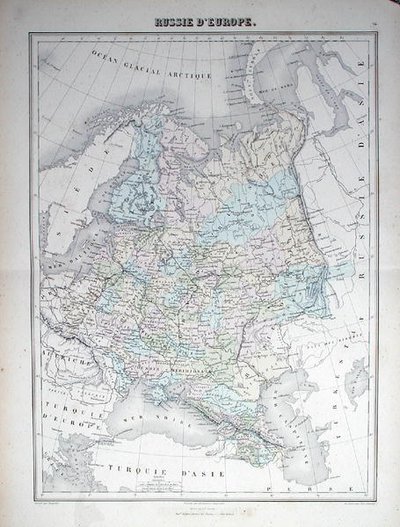 ヨーロッパのロシアを描いた地図、1840年頃（彩色済み彫刻） 作： French School
