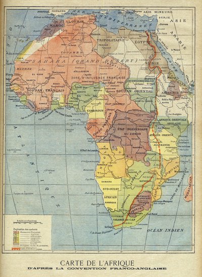 1899年3月の英仏協定調印後のアフリカ地図（カラーリトグラフ） 1899年4月9日付「Le Petit Journal」の挿絵（エングレービング 作： French School