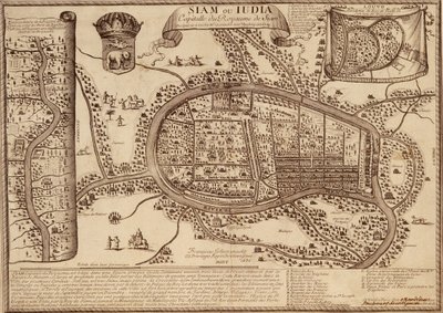 アユタヤの地図、1686年（紙にインク） 作： French School