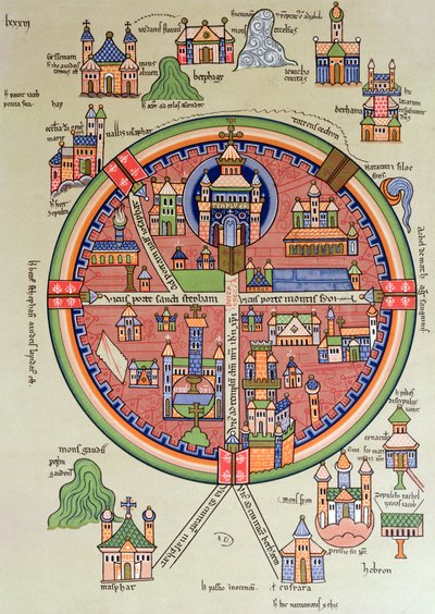 聖地とソロモン神殿を含むエルサレムとパレスチナの地図 作： French School