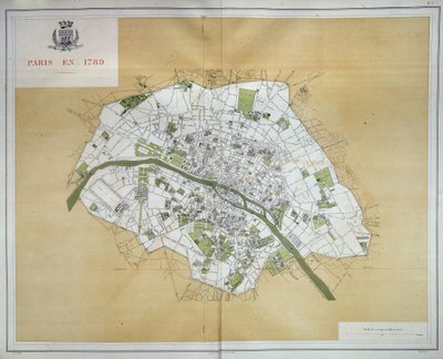1789年のパリの地図、「Les Travaux de Paris 1789-1889, Atlas」Imprimerie Nouvelleより抜粋。 作： French School