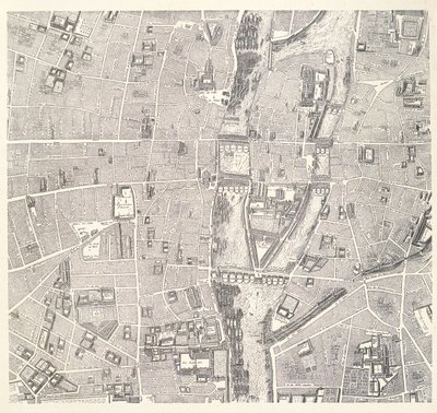 1714年のジャンドラカイユ作のLAtlas de Parisからのシテ島を示すパリの地図 作： French School
