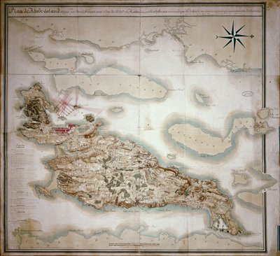 ジャンバプティストドゥヴィムール（1725-1807）の命令に基づくフランス軍による1780-81の占領時のロードアイランドの地図ロシャンボー伯爵 作： French School