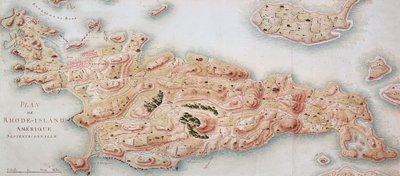 ジャンバプティストドゥヴィムール（1725-1807）の命令に基づくフランス軍による1780-81の占領時のロードアイランドの地図ロシャンボー伯爵 作： French School