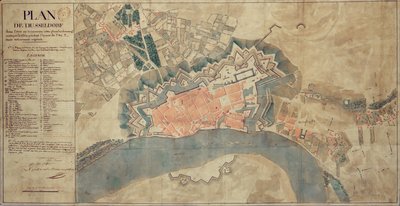 ラインによる被害の地図、デュッセルドルフ、1799 作： French School