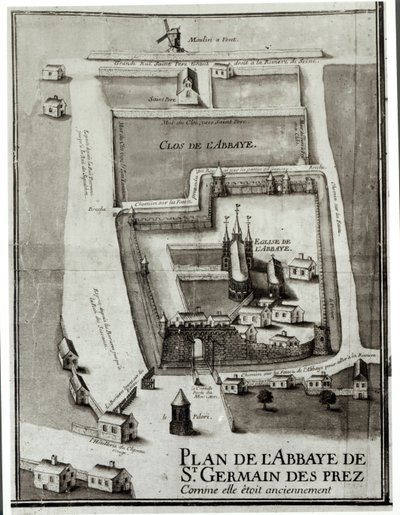 サンジェルマンデプレ修道院の地図、1713年（紙にインクとガッシュ） 作： French School