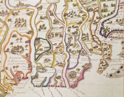 アフリカ沿岸とガンビア川の地図、1622年 作： French School
