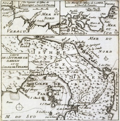 ギョーム・ダンピエ（ウィリアム・ダンピエ）著『新・世界一周の旅』におけるダリエン地峡とパナマ湾の地図 作： French School