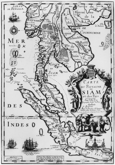 サイアム王国の地図、パリ、1686 作： French School