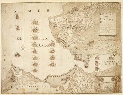カナダのプラセンシア港の地図 (紙にペンとインク) 作： French School