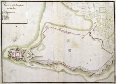 ポートルイスの街と城塞の地図 作： French School