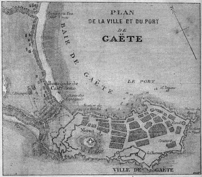 イタリアのガエテ（Gaeta）の都市と港の地図 作： French School