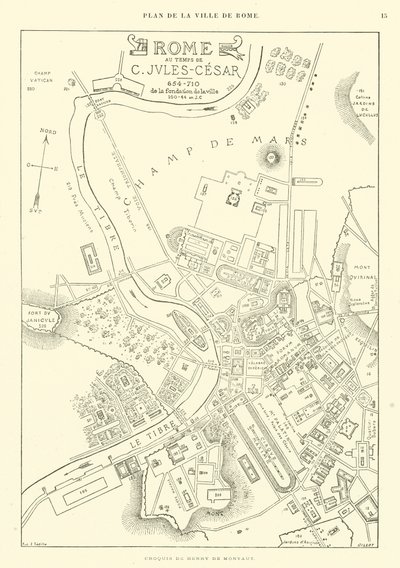 ユリウス・カエサルの時代のローマ市街の地図（エングレービング 作： French School