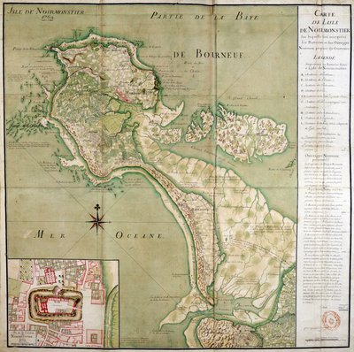 1769年に作成されたノワールムーティエ島の地図と、城の地図。 作： French School