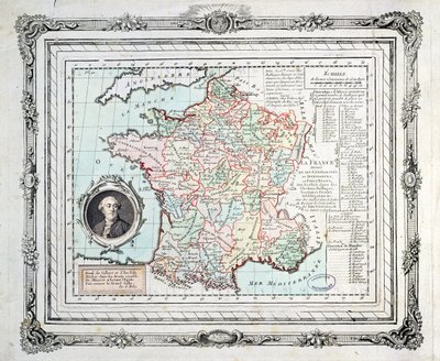 1789年にカルトドネッカーとして知られるフランスの地域と地区の地図 作： French School