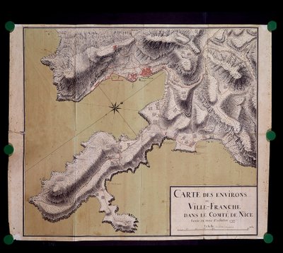 1748年10月のニース・レヴェイ郡におけるヴィルフランシュ周辺の地図 作： French School
