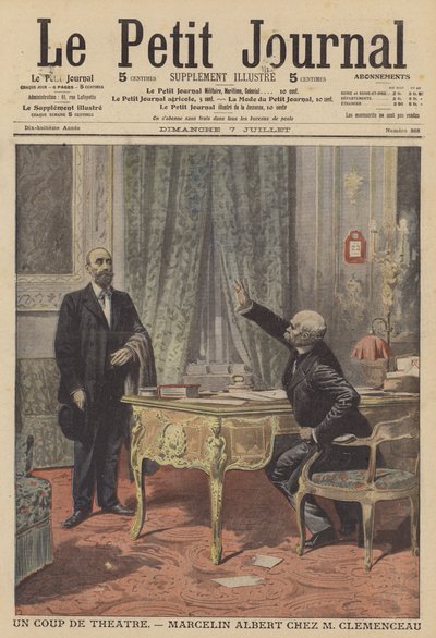 フランス首相ジョルジュ・クレマンソーに会うマルセラン・アルベール（カラーリトグラフ 作： French School
