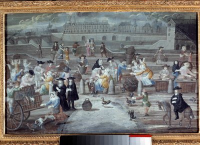 1660年、パリのグラン・オーギュスタン広場で開催された「家禽とパンのマルシェ」。 匿名のフランス絵画 作： French School