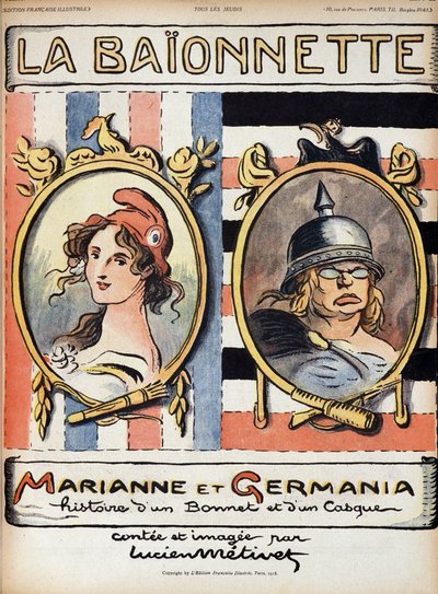 マリアンヌとゲルマニア、帽子とヘルメットの話 - 1918年4月18日付「ラ・バイヨネット」にて 作： French School