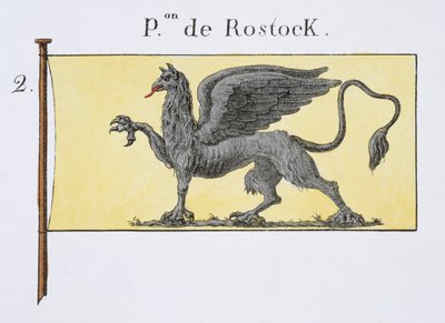 1819年頃のフランスの旗本から、ロストッククレストを表すグリフィンエンブレムが付いた海上旗 作： French School