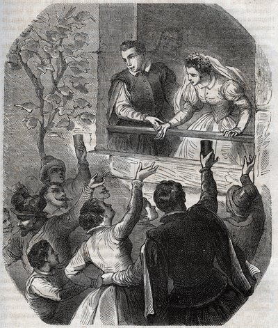 1539年5月15日にArtigat（Ariege）で行われたMartin Guerre（1524年頃）とBertrande de Rolsの結婚。ヘンリー・デ・コック（1819-1892）の「Histoire Des Cocuses Celebres」に掲載されている1871年のエングレーヴィング。 作： French School